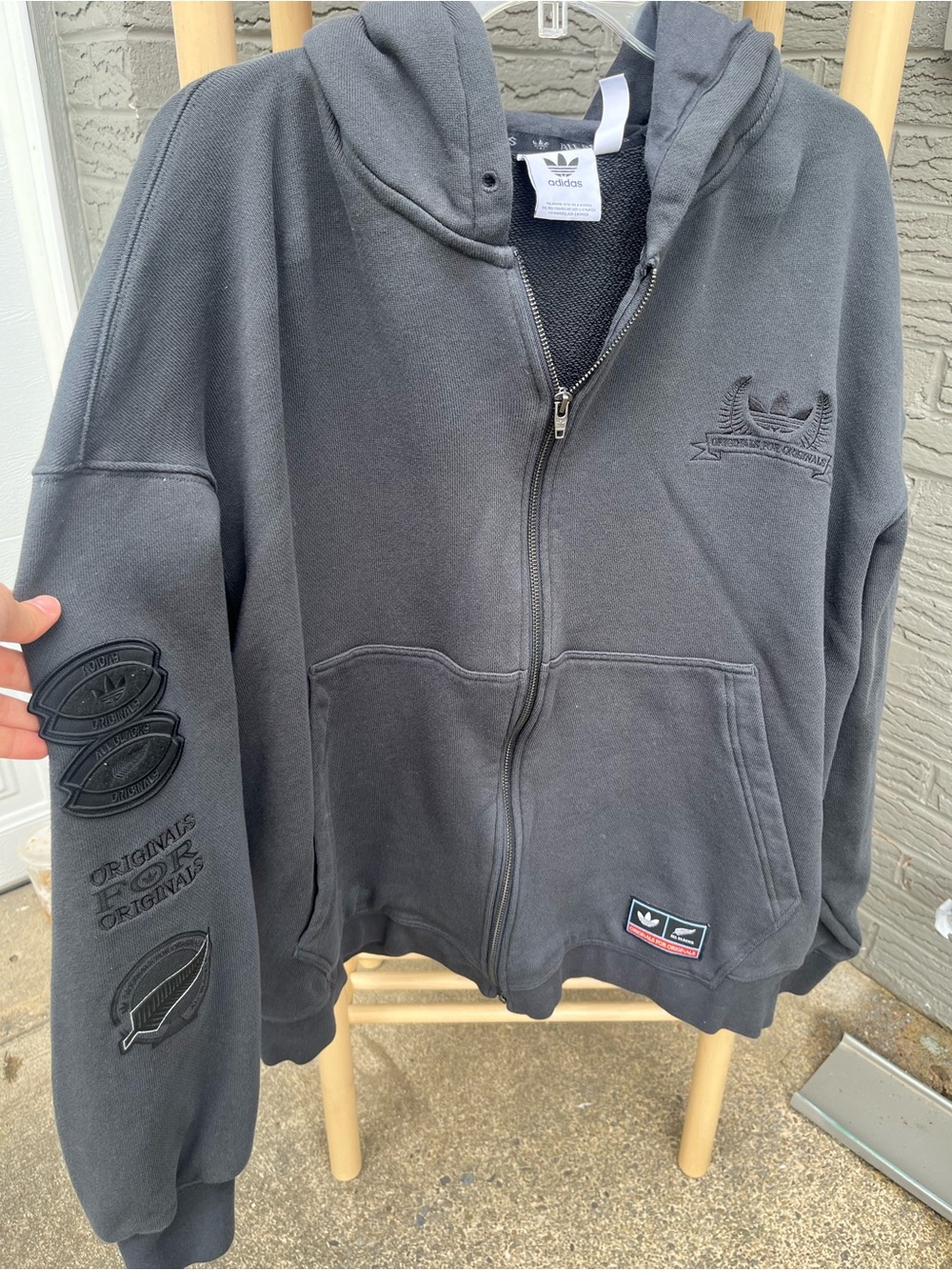 adidas Black Full-Zip Hoodie with Patch Sleeve Details